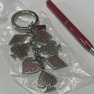 Coach Silver and Red Keychain with Card Suit Charms and a Red Coach Pen